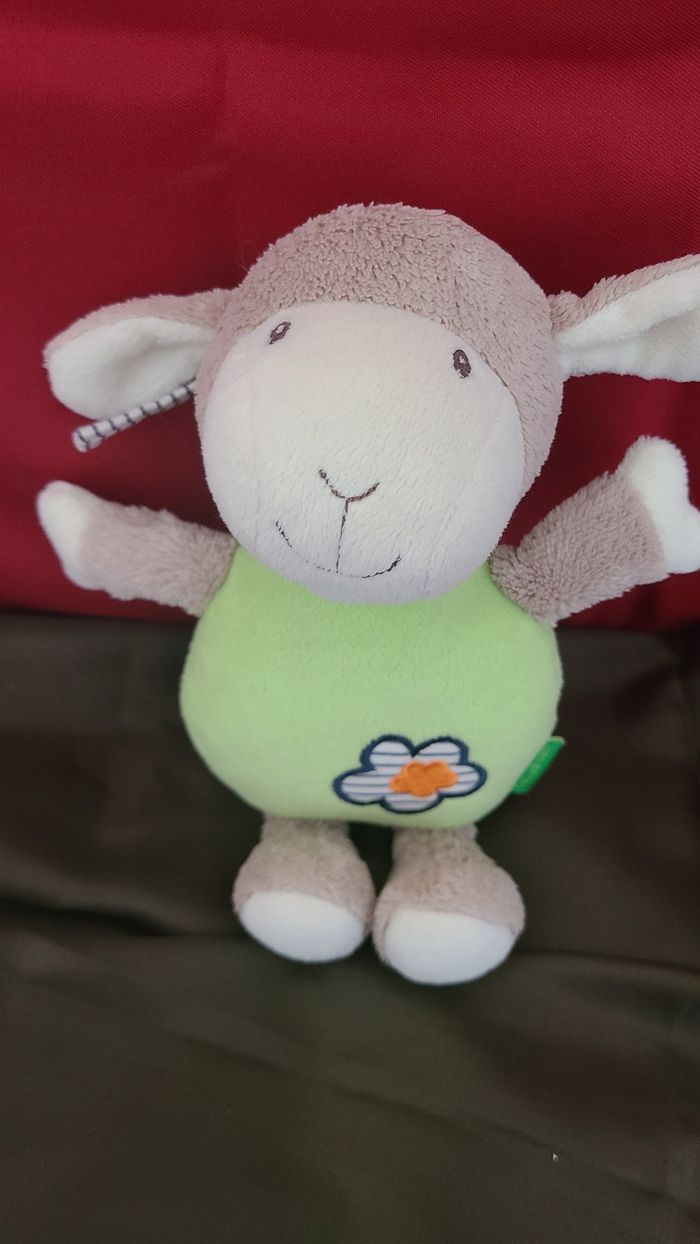 doudou musical mouton vert fleur ventre - photo numéro 4