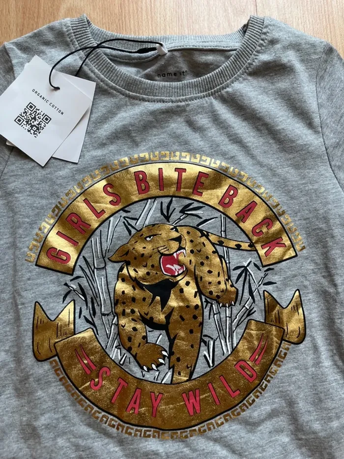 T-shirt filleName It, /6ans/ gris et doré /neuf avec étiquette - photo numéro 2
