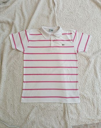 Polo Lacoste vintage blanc à rayures roses - Made in France - unisexe