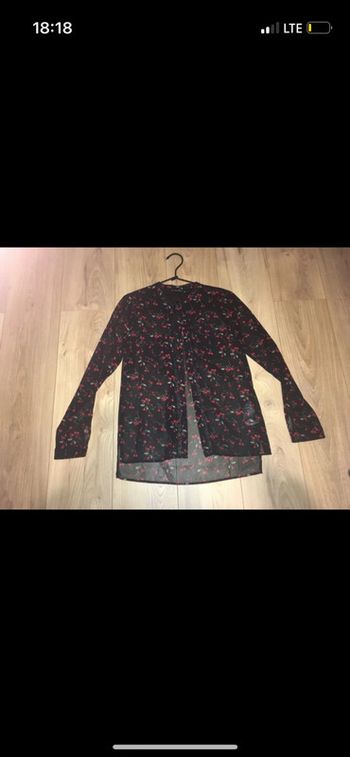 Chemisier noir motifs cerises le temps des cerises très bon état xs