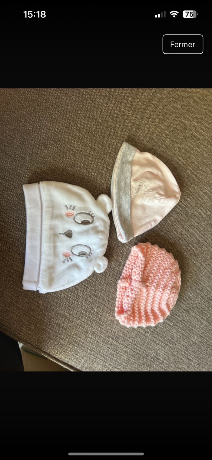 Lot de 3 bonnets de naissance