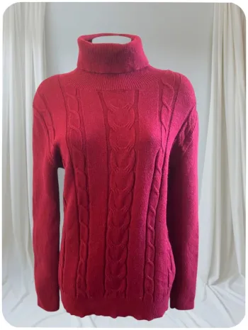 Pull long vintage femme col roulé bordeaux taille 40