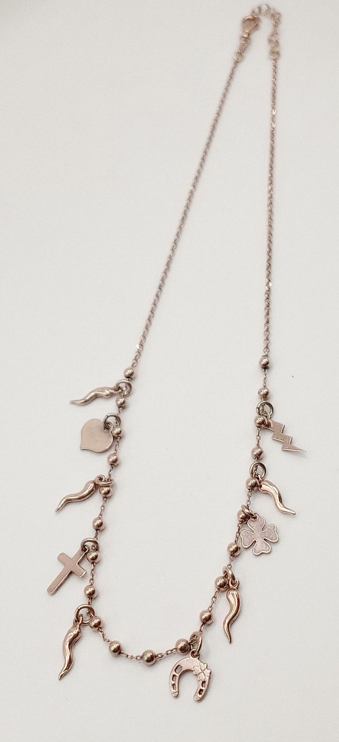 Collana argento 925 color oro rosa portafortuna ciondoli ci - photo numéro 3