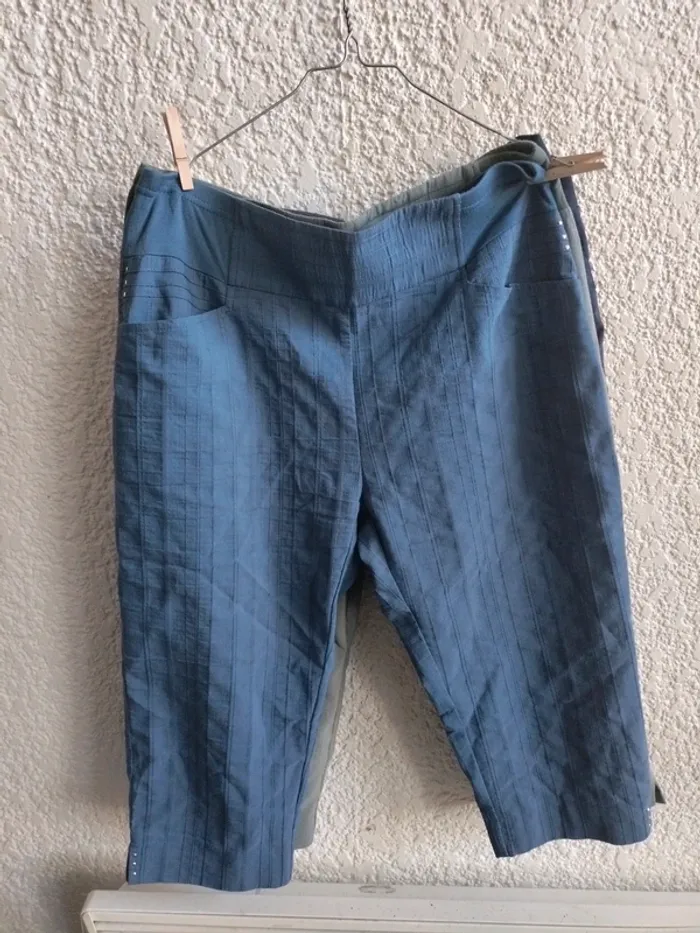 3 pantacourt élastique à la taille bleu vert taille L - photo numéro 10