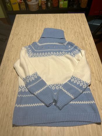 Pull moche col roulé vintage et kitsch 40 bleu et blanc