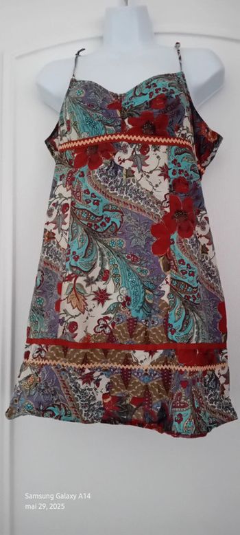 Tunique longue fines bretelles motif floral avec paillettes bordeaux femme 38/40 promod