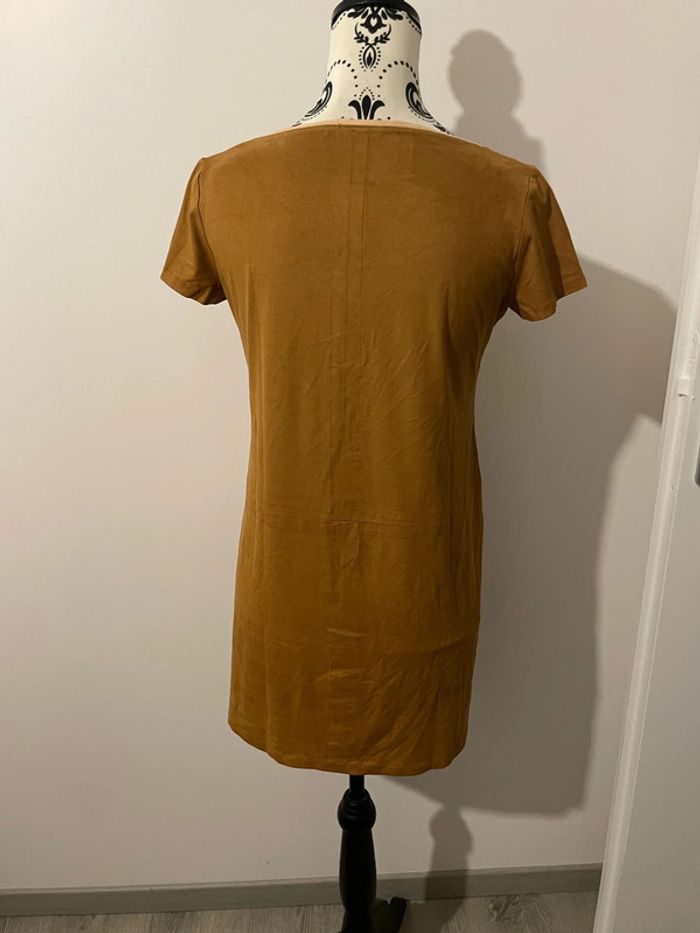 Robe manches courte marron moutarde camel en daim suédine col rose clair Guitare taille 38 - photo numéro 5