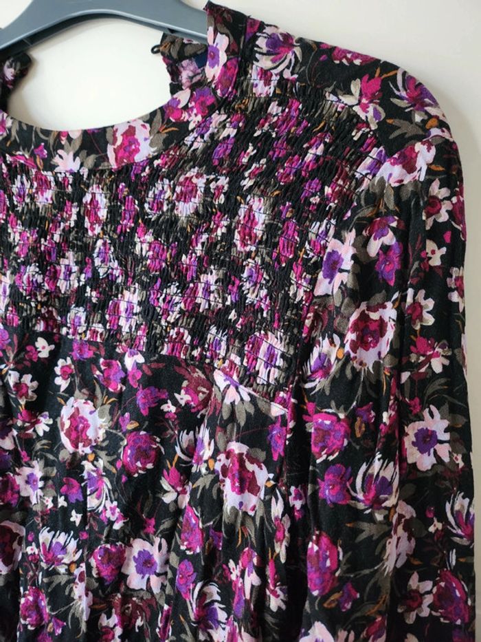 Robe patineuse manches longues smocks fleurs violet Kiabi - photo numéro 3