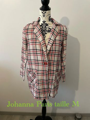Veste blazer oversize à manches longues à carreaux blanc cassé rouge et noir Johanna Paris taille M
