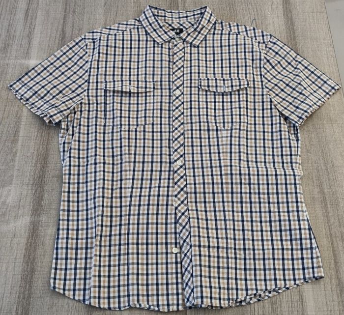 Chemise à manches courtes pour homme taille L marque H&M couleur bleu et marron à carreau - photo numéro 6