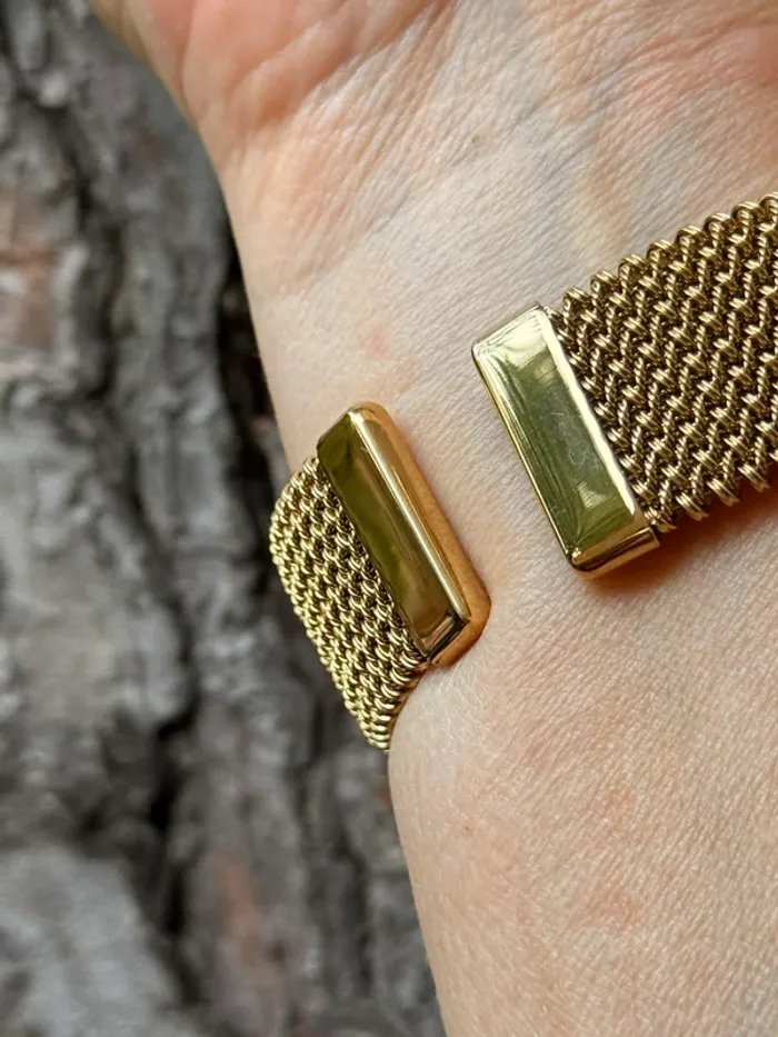 Bracelet jonc  large ouvert  habaha Paris mailles serrées acier inoxydable or - photo numéro 3