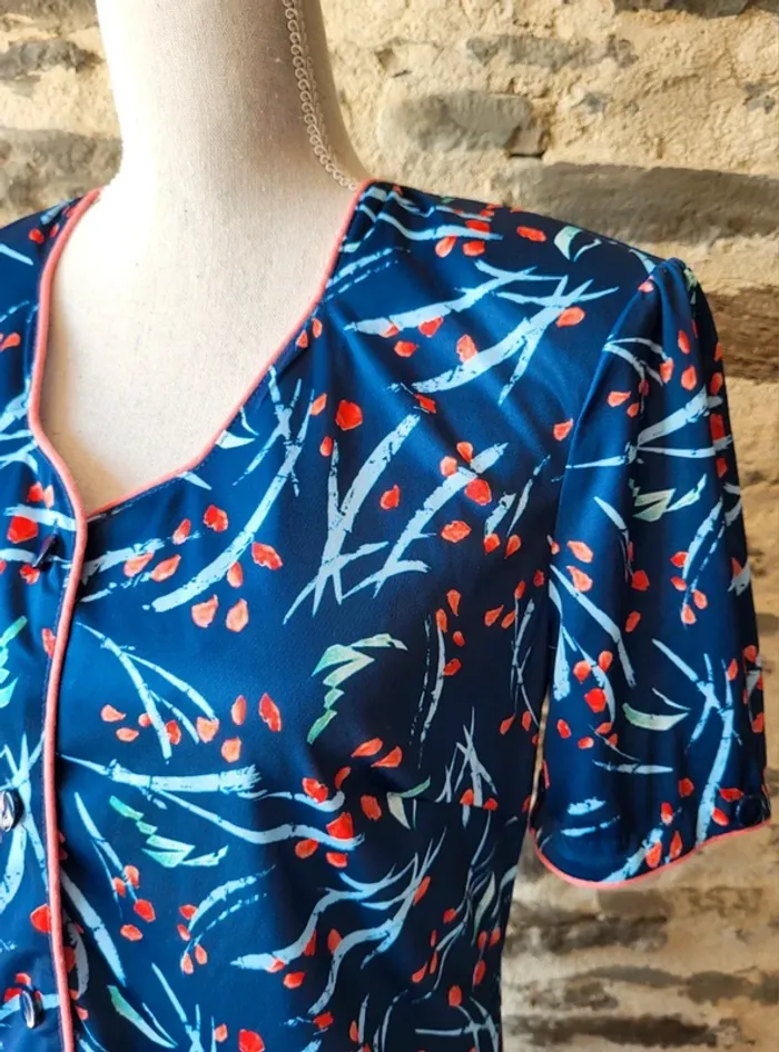 Robe vintage bleue et corail Charmance Taille 38 - photo numéro 3