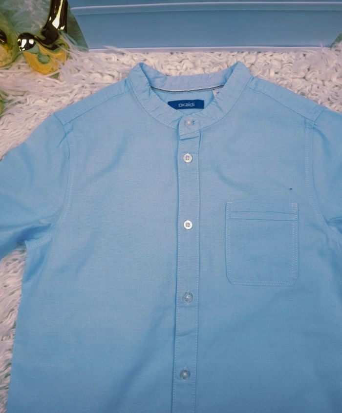 Chemise manches courtes col mao bleu Garçon taille 10 ans marque Okaidi 🎸 - photo numéro 5