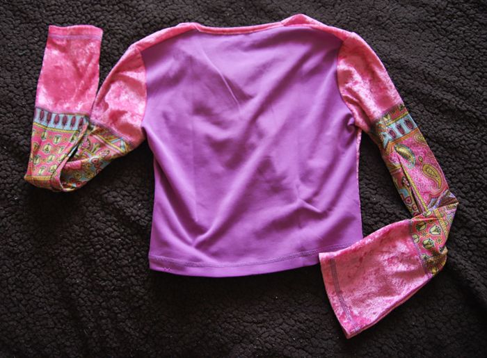 T-shirt Vintage Velour, manche évasées Rose Fushia - photo numéro 2