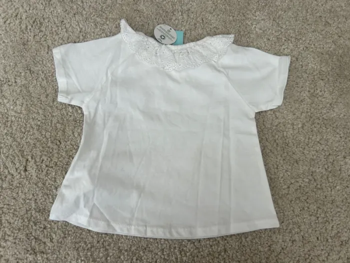 Neuf - Tee-shirt blanc à manches courtes en coton bio bébé fille - Obaibi - 12 mois - photo numéro 3