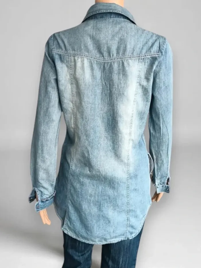 Chemise jean vintage y2k ,No Excuses ,coupe droite et longue ,col en V ouvert 100 % coton - photo numéro 7