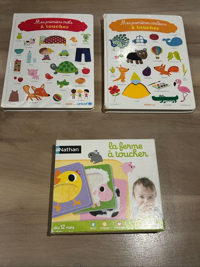 Lot de 2 Livres mes premiers mots, mes premières couleurs et jeu la ferme du toucher