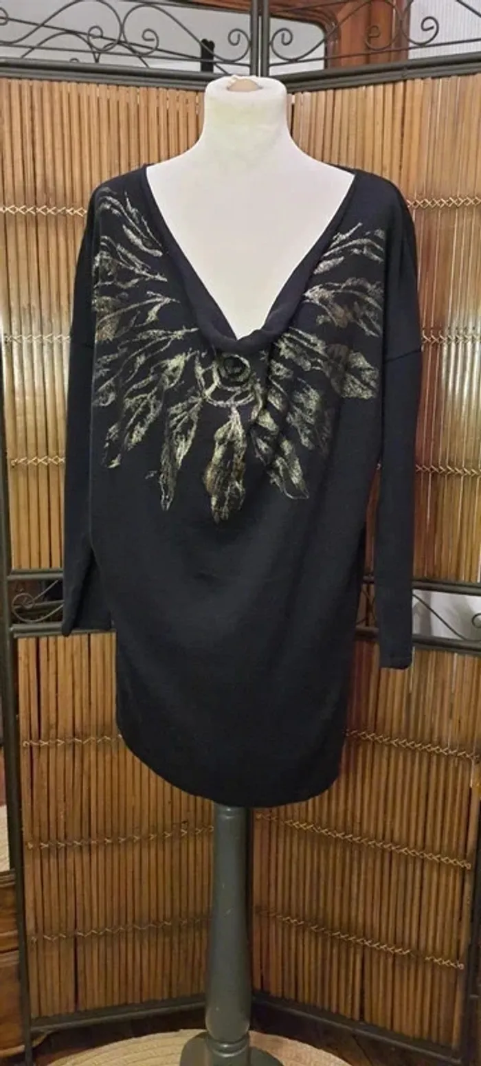 Pull long noir et or femme "Promod" Taille M - photo numéro 4