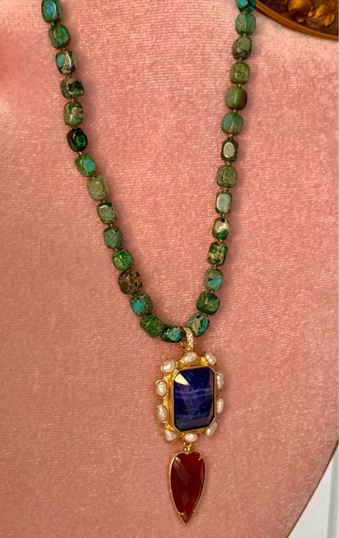 collier habaha Paris fils tissés chaîne réglable  gros pendentif lapis-lazuli Coraline  perles eu - photo numéro 8