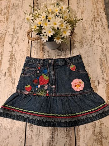 Jupe jean brodé Charlotte aux fraises