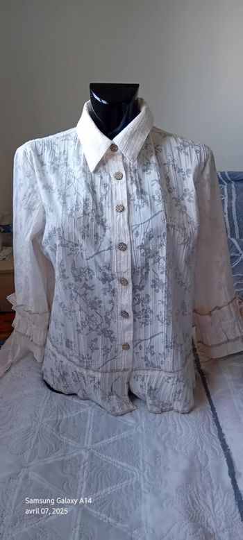 Chemisier cérémonie motif floral avec broderies crème femme 42 Patrice Bréal