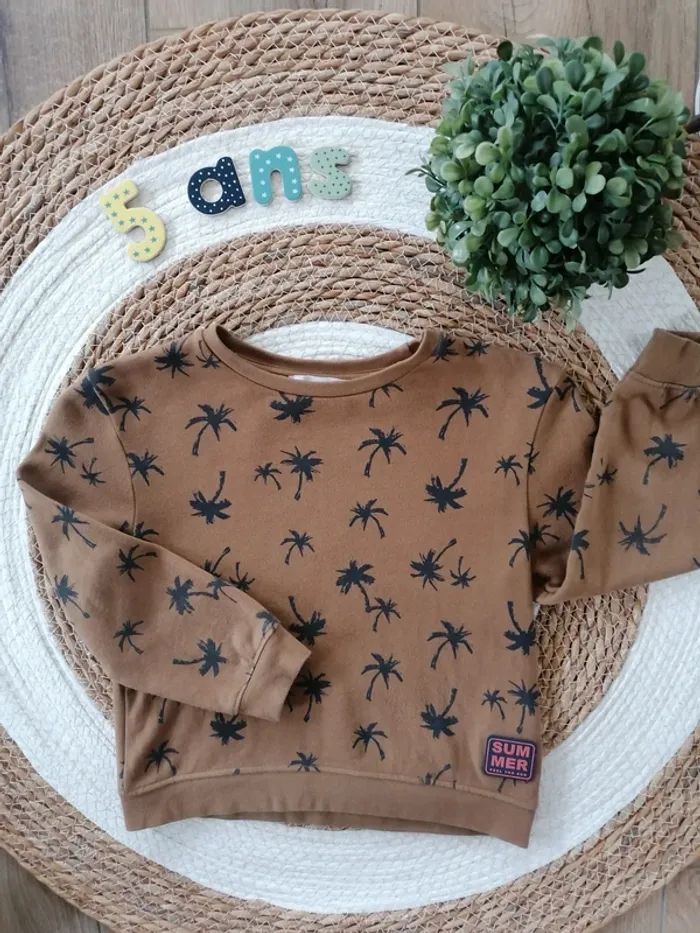 Sweat marron à motifs palmiers - La Redoute - 5 ans