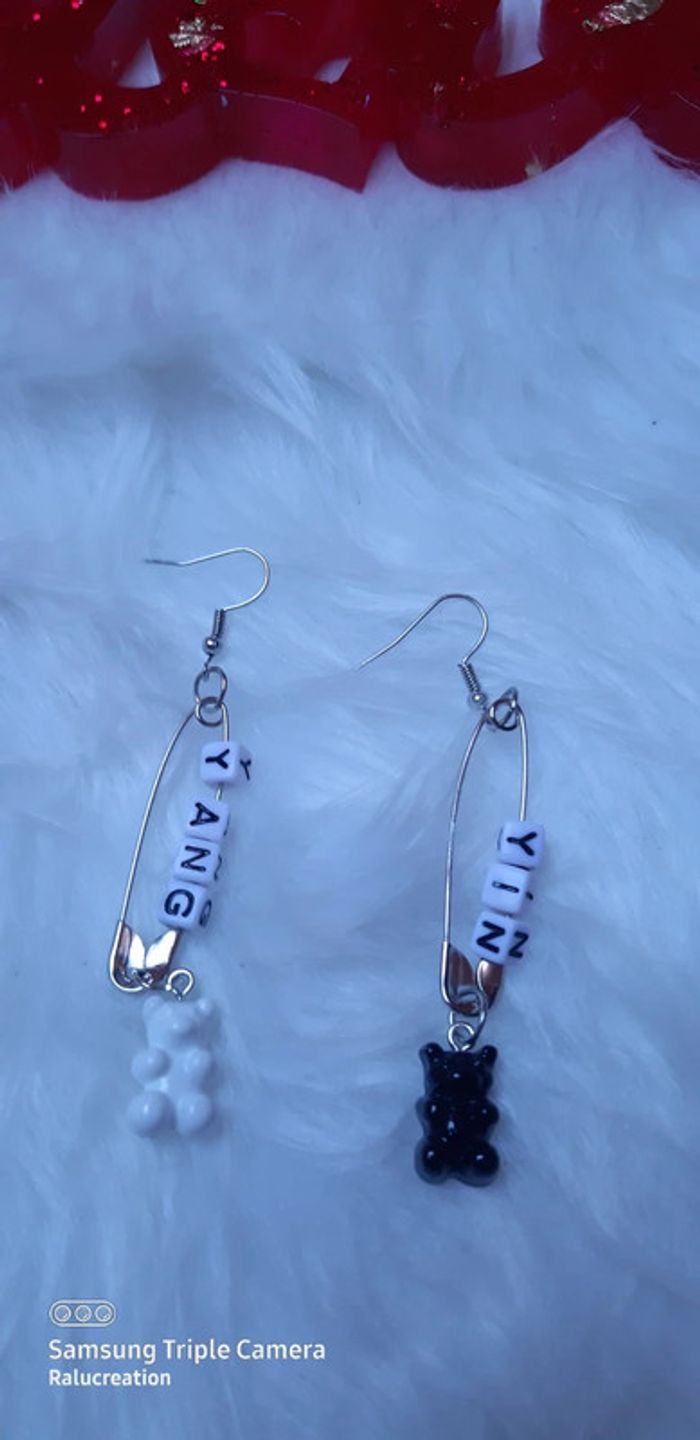 🖤Boucles d'oreilles yin&yang ours neuf - photo numéro 3