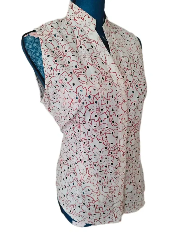 Blouse coton chemise sans manches fleurs de cerisier Sakura - photo numéro 4