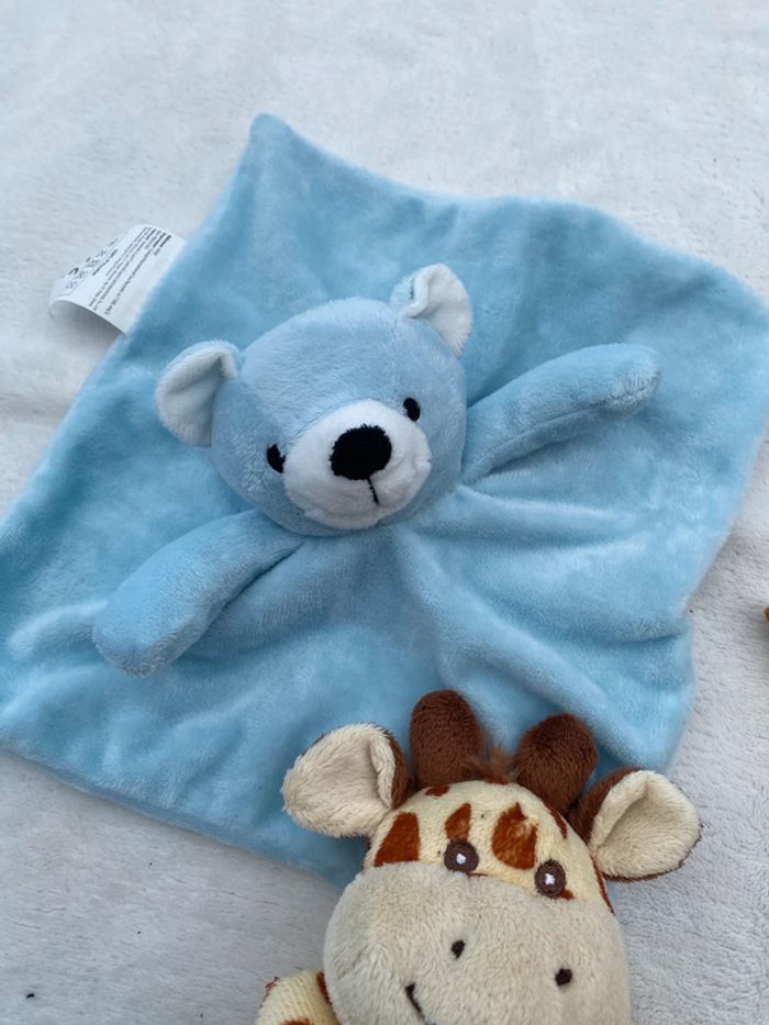 Lot de peluche doudous bébé girafe ourson - photo numéro 4