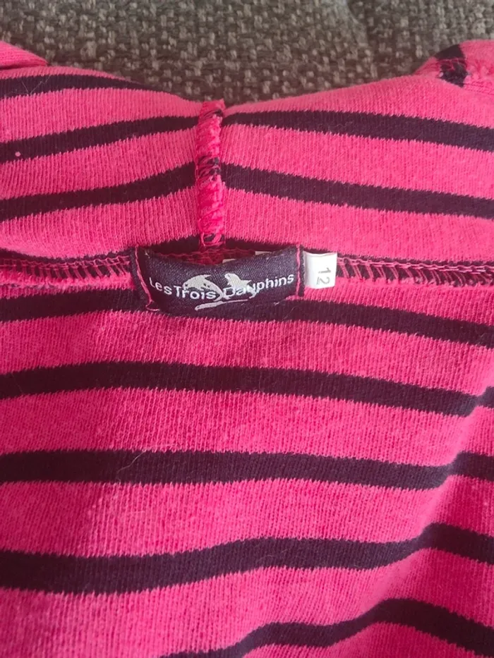 Sweat gilet zippé à capuche rayures rose Les trois dauphins - photo numéro 4