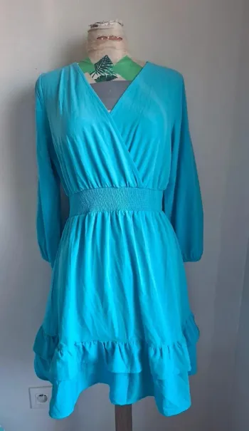 Robe bleue volantée,  Michelle Mcdowell, neuve, taille S