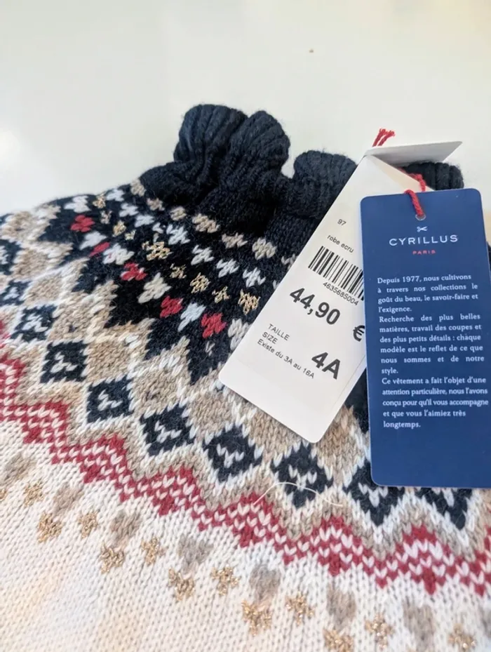 Robe pull laine motif jacquard Cyrillus 4 ans neuf - photo numéro 2