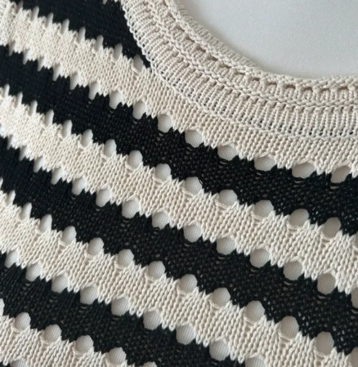 Atelier evene top maille crochet noir et crème Taille S/M - photo numéro 2
