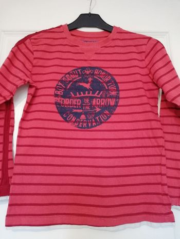 Tee shirt manches longues rayé rouge et bordeau tex 7/8 ans