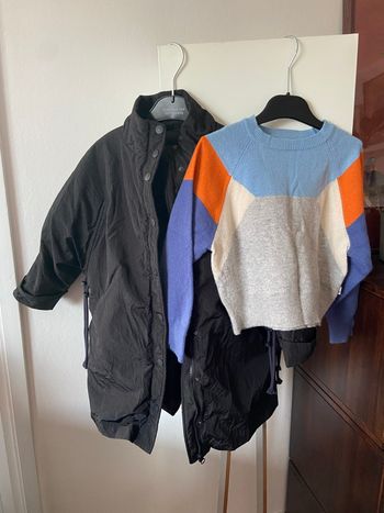 Doudoune noire en duvet + pull en laine 116cm