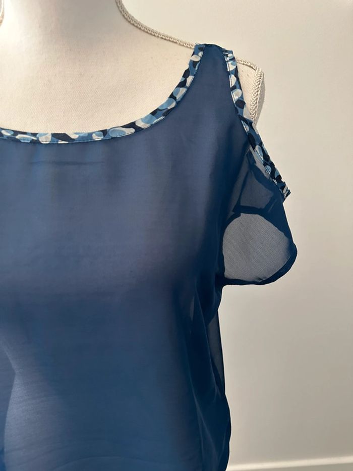 Blouse transparente bariolée ajourée bleue T38 M - photo numéro 3