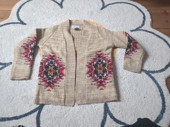 Gilet long la redoute 6 ans beige bordeau motif géométriques vintage