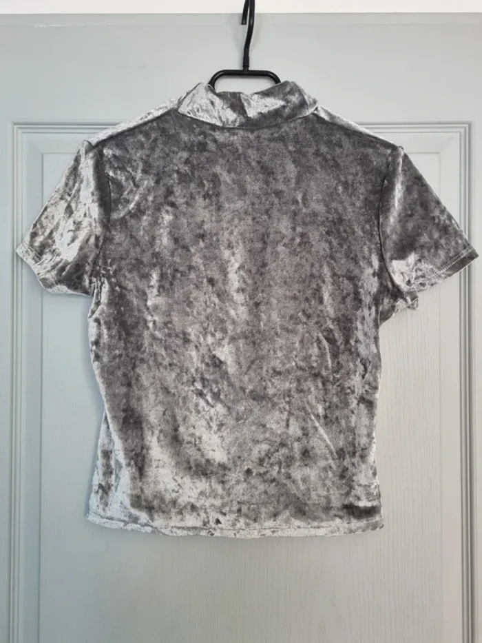 T-shirt Argenté Style Velour A Manches Courtes Col Roulé, Pimkie - photo numéro 2