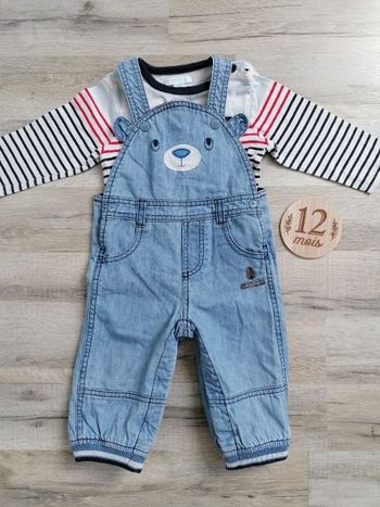 Salopette jean tshirt 12 mois