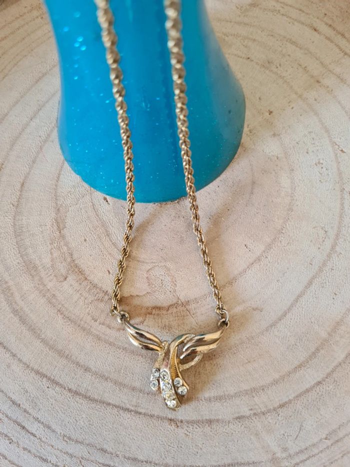 Collier chaîne tressé pendentif intégré doré vintage - photo numéro 3