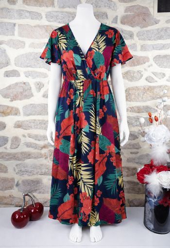 Robe longue nuit tropicale exotique marine et multicolore Femme taille 54 marque Asos 🌺 