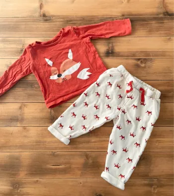 Ensemble jogging molletonné et tee shirt renard 12 mois