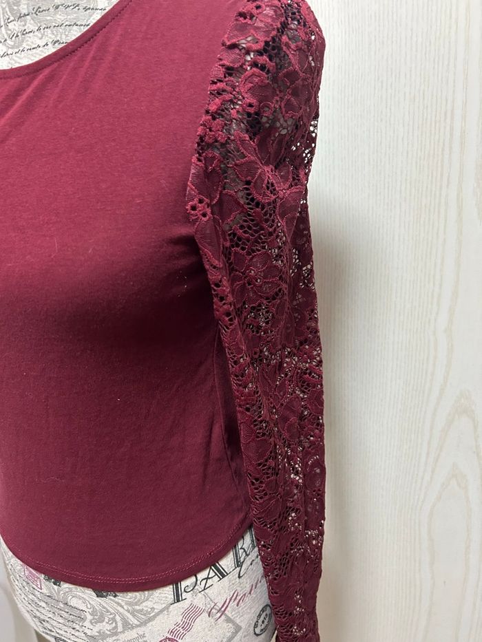 blouse bordeaux manche dentelle - photo numéro 2