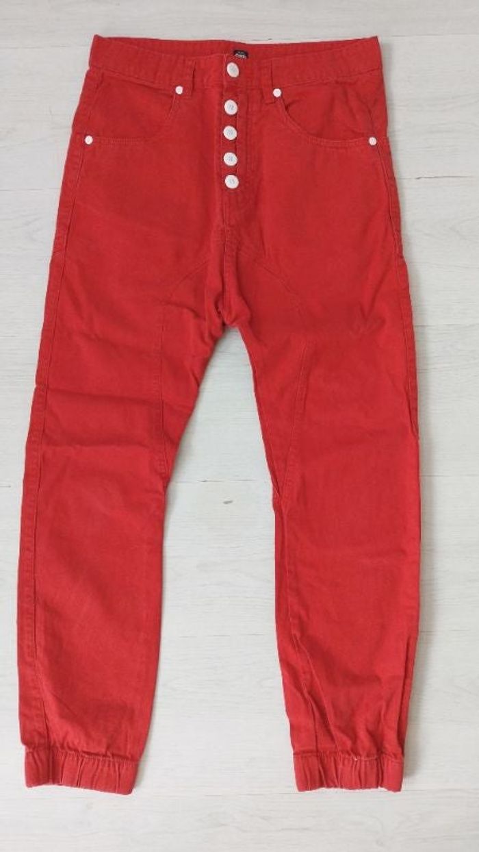 Jeans pantalon effet sarouel rouge Raiken Denim