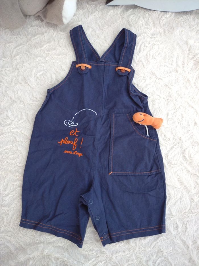 Barboteuse style salopette short lin Garçon 18/24 mois Poisson Plouf Sucre d'orge - photo numéro 2
