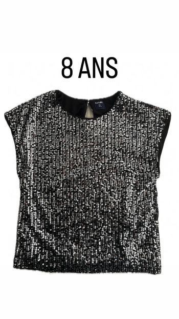 T-shirt noir à sequins gris fille 8 ans