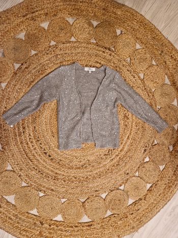 Gilet mi-long gris clair à sequin argent Tex 🐇3 / 4 ans🐇