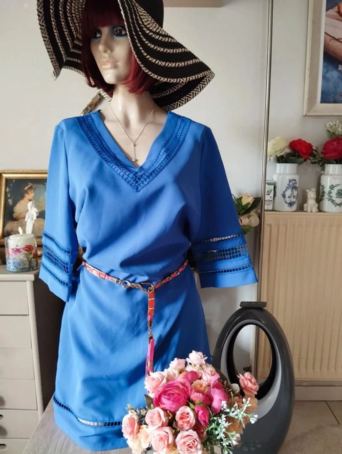 🌿Robe Bleue 3/4 Ajourée Création L,Taille 38/40🌿 - photo numéro 17