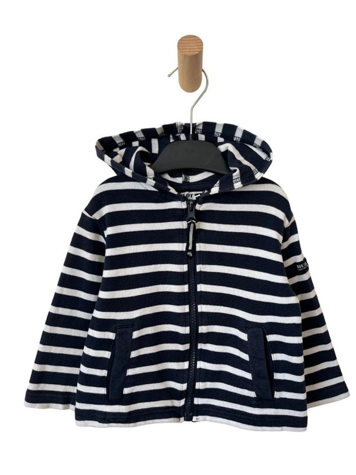 Sweat zippé à capuche marine rayé - Hublot 12 mois / 1 an