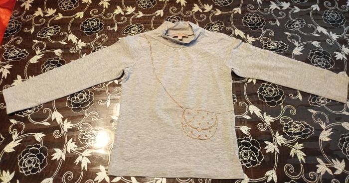 Tee-shirt manches longues gris imprimé sac paillettes dorées